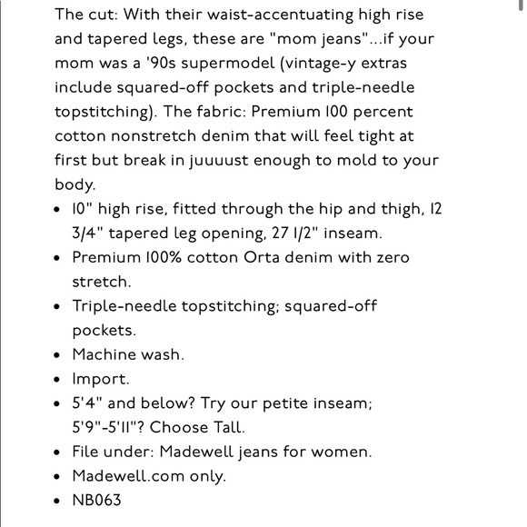 Madewell Non Stretch Petite Perfect Vintage Jean 25P - Picture 4 of 12